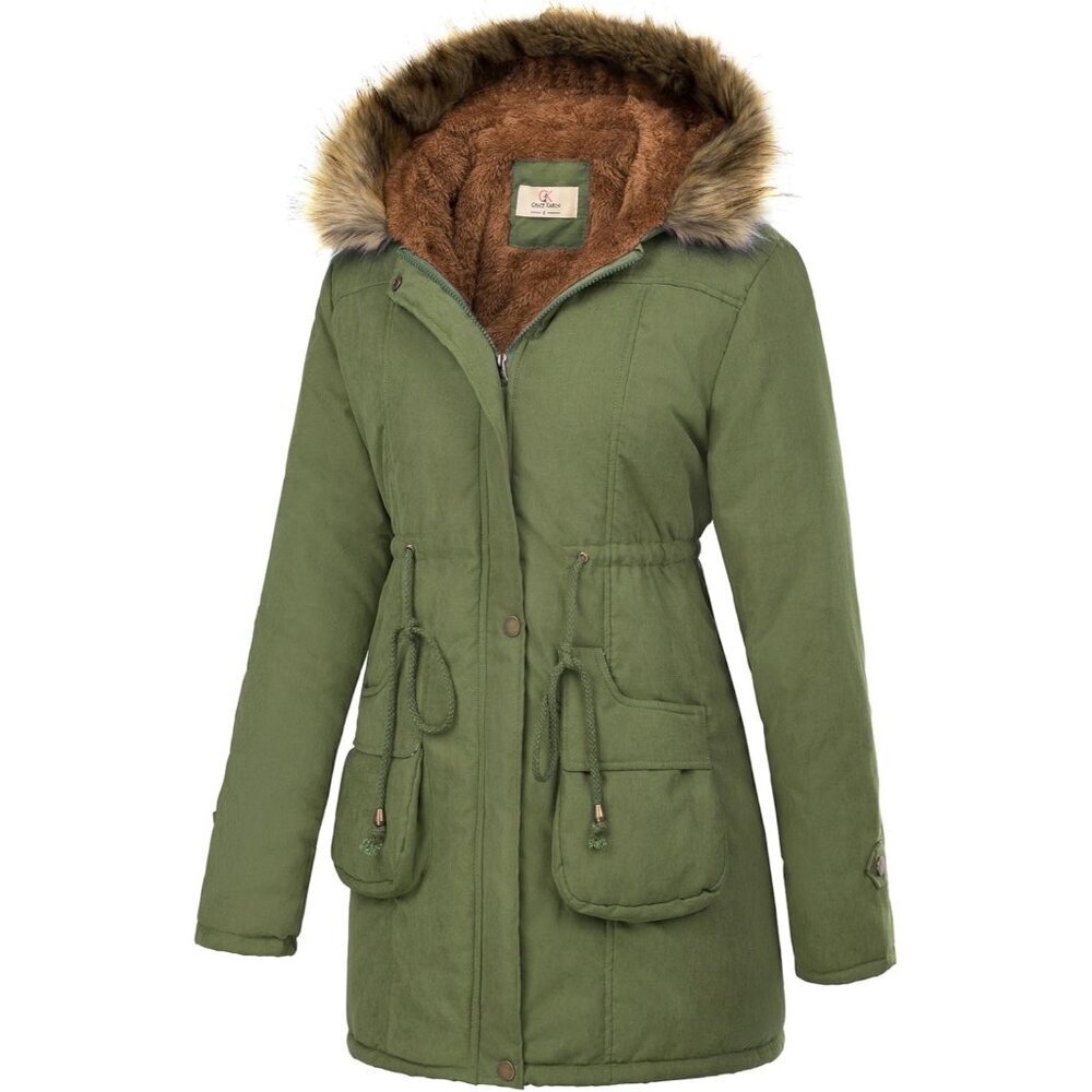 Women's Winter Coats Fleece Parkas Anoraks Hooded Military Jacket Coats - Picture 3 of 6